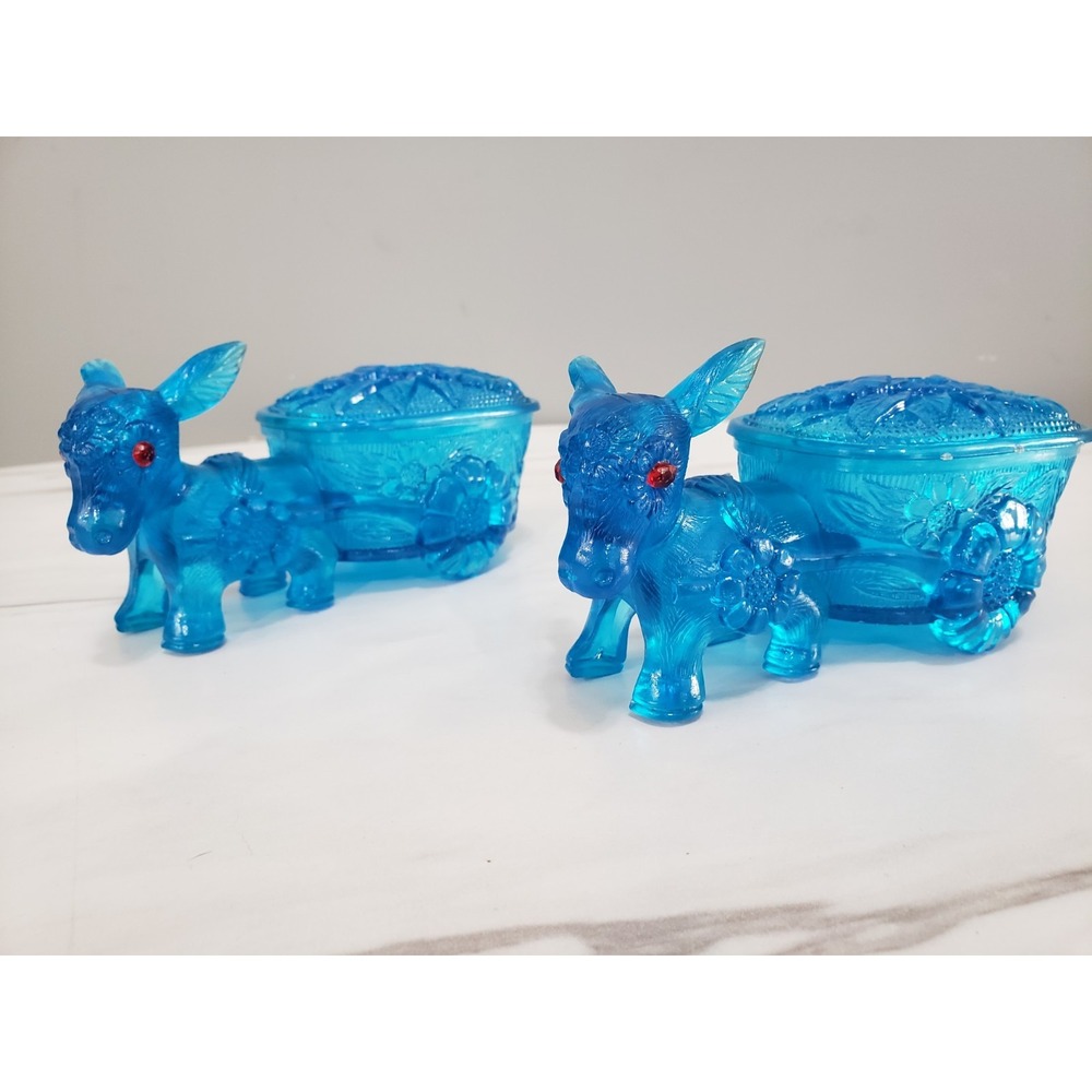 VINTAGE RETRO BLUE PLASTIC DONKEY CART TOOTHPICK HOLDER Kitschy Trinket Jar‎
